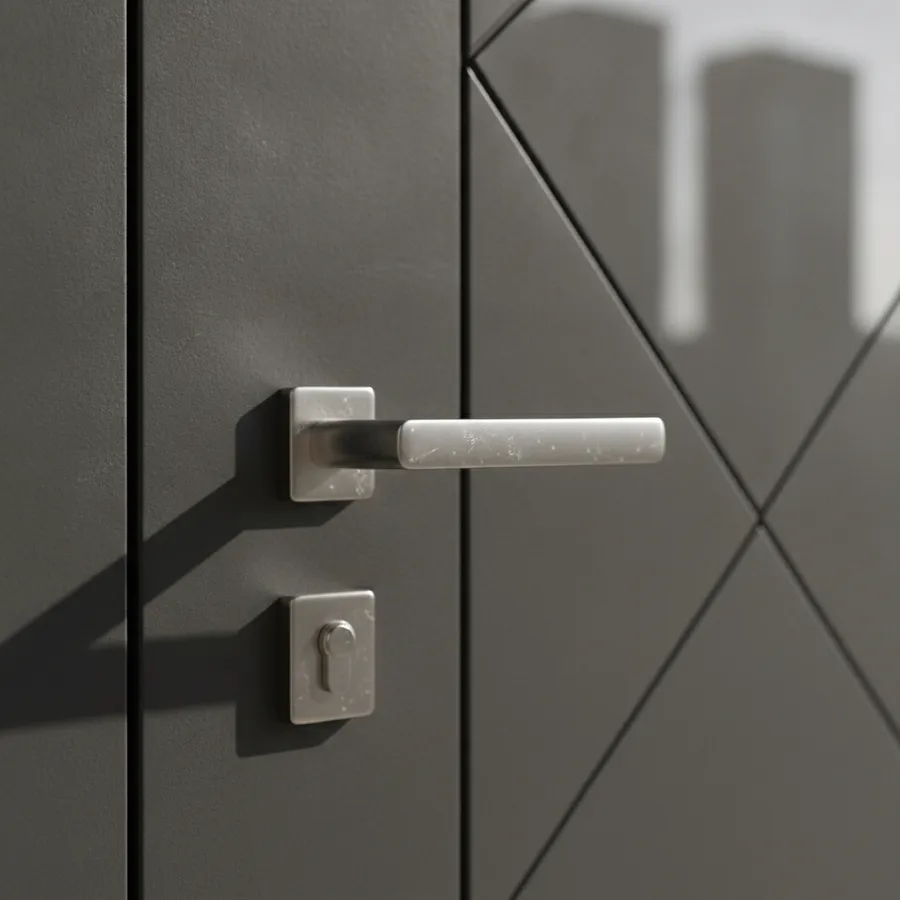 нажимная ручка на стальной входной двери